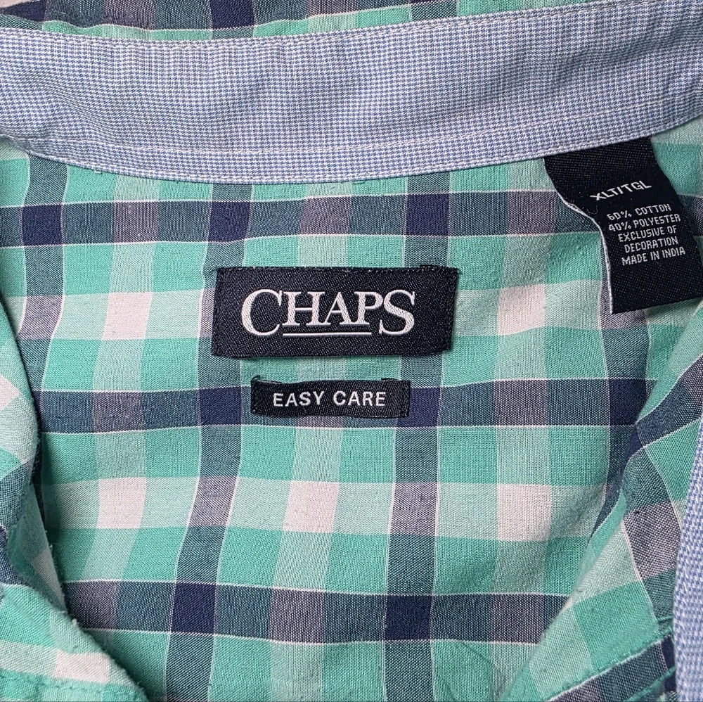 Chaps Long Sleeve Button Down Sunset Green Plaid Shirt- Men's Size XLT